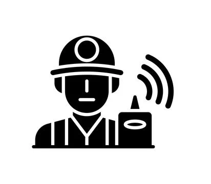 Worker in Hard Hat with Communication Device for Safety in Construction Site Stock Illustration