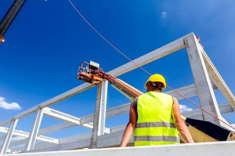 Worker is having a break, free time, pause at work on construction site Fotos de archivo