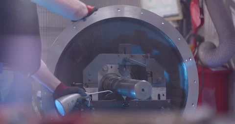 Worker Heating Metal Spindle With Gas Torch, Wire Rope Machine, Medium Shot Video stock 340356504
