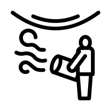 Worker heating stretch ceiling with fan icon vector outline illustration Stock Illustration