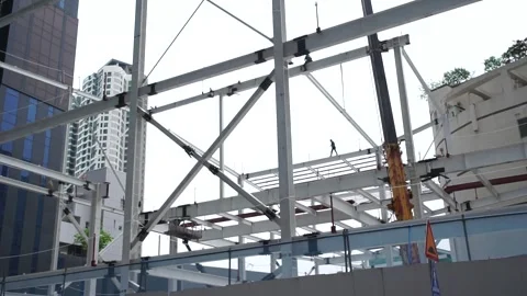 Worker at height on a construction site Stock Footage 320171491
