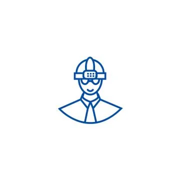 Worker with helmet line icon concept. Worker with helmet flat vector symbol Stock Illustration