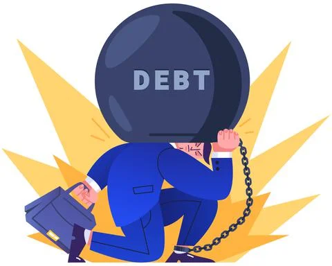 Worker holding on back heavy weight of debt Stock Illustration