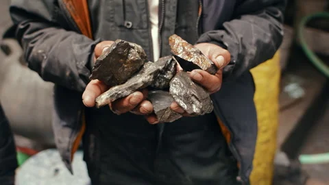 Worker Holding Gold Ore Before Processing Stock Footage 345124279