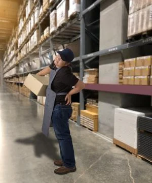 Worker with holding parcel boxes having a backache Stock Photos