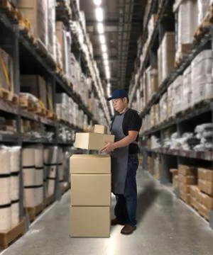 Worker holding parcel boxes Fotos de archivo