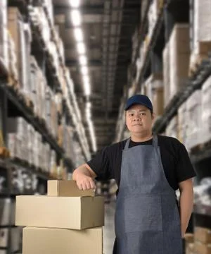 Worker holding parcel boxes Stock Photos