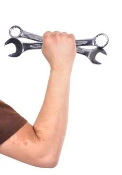 Worker holding wrench Stock Illustration