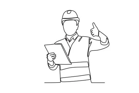 A worker holds a document with a thumbs up Illustrazione stock