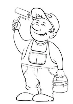 Worker house painter, contour Stock Illustration