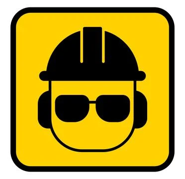 Worker Icon with Hard Hat and Sunglasses on Yellow Background Stock Illustration