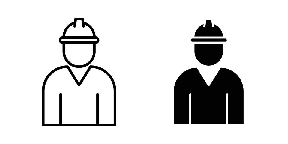 Worker icon solid, line, and editable vector set. Stock Illustration