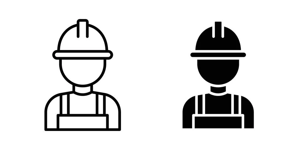 Worker icon thin line and clipart style vector set Stock Illustration