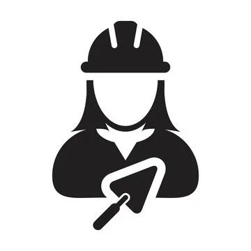 Worker icon with trowel vector female construction builder contractor person  Illustrazione stock