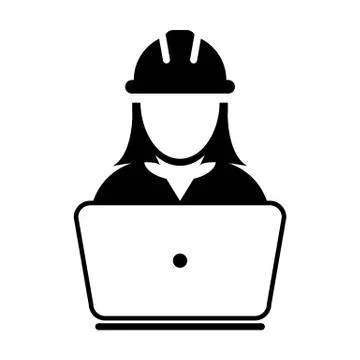 Worker icon vector female construction service person profile avatar with laptop Stock Illustration