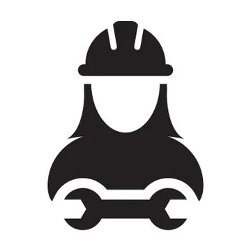 Worker icon vector female construction service person profile avatar with har Stock Illustration