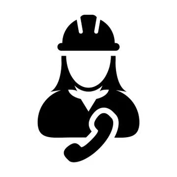 Worker icon vector female construction service person profile avatar with phone Stock Illustration