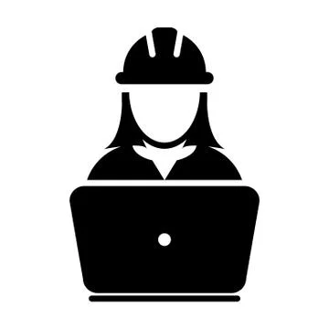 Worker icon vector female construction service person profile avatar with lap Stock Illustration