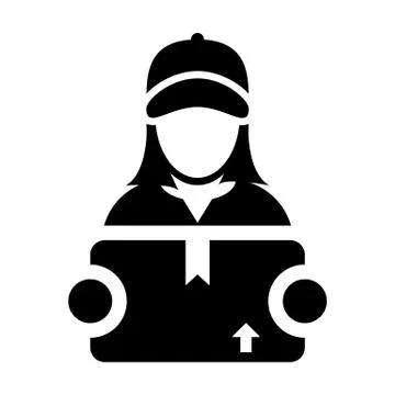 Worker icon vector female logistics service person profile avatar with cargo  스톡 일러스트