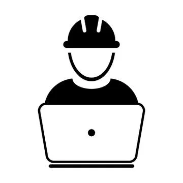 Worker icon vector male construction service person profile avatar with laptop Stock Illustration