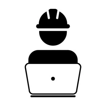 Worker icon vector male construction service person profile avatar with laptop Stock Illustration