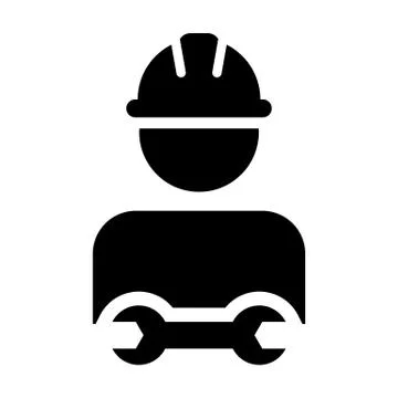 Worker icon vector male construction service person profile avatar with hardhat Illustrazione stock