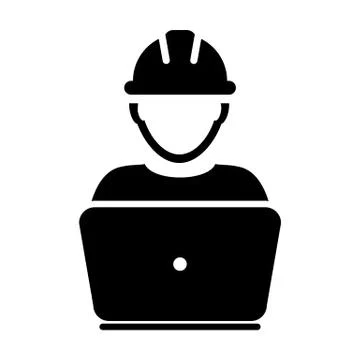 Worker icon vector male construction service person profile avatar with laptop Stock Illustration