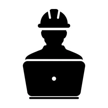 Worker icon vector male construction service person profile avatar with laptop Stock Illustration