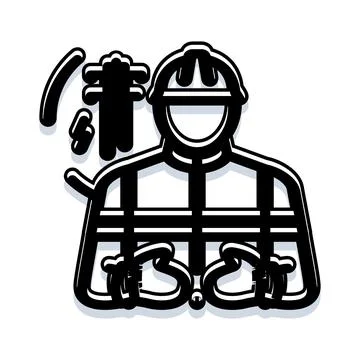 Worker icon wearing hard hat using tool Stockillustratie