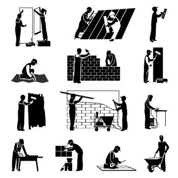 Worker Icons Black Stock Illustration