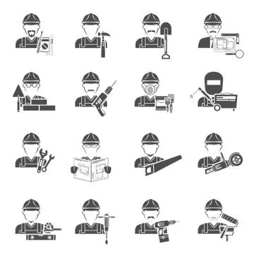 Worker Icons Black Set Stock Illustration