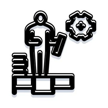 Worker improving productivity with gear mechanism icon Illustrazione stock