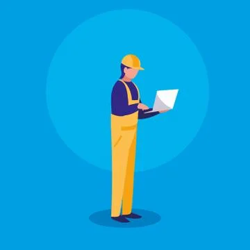 Worker industrial with laptop computer Stock Illustration