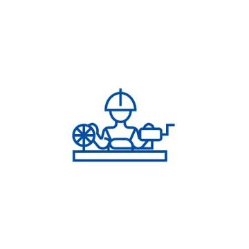 Worker industry line icon concept. Worker industry flat vector symbol, sign Illustrazione stock