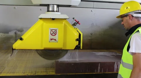 Worker inspect machine for stone cutting. Stock Footage 39989006