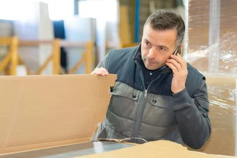Worker inspecting the packaging container Stock Photos