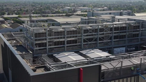 Worker Inspects Modern Data Center Rooftop Cooling Units Stock Footage 338013686