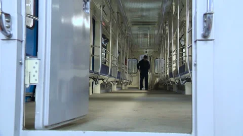 Worker Inspects Underground Car After Repair Works. Subway Depot. Stock Footage 62283484