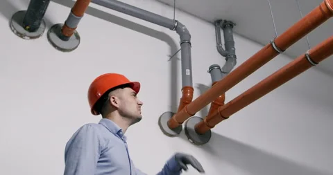 A worker inspects the water pipes Video stock 245307541