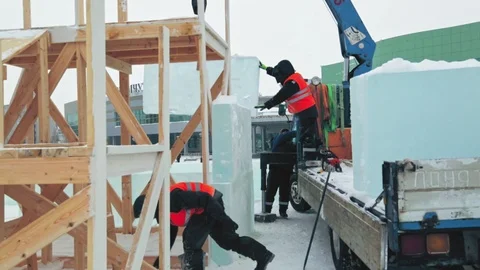 Worker on the installation of an ice panel Stock Footage 106077687
