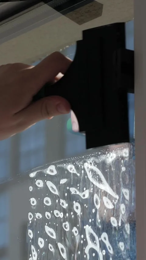 Worker installing and smoothing tint film on window at home. Man tinting windows Stock Footage 327131190