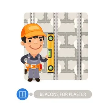 Worker Installing Beacons for Plaster Stock Illustration