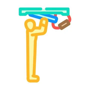 Worker installing ceiling panel during home renovation Stock Illustration