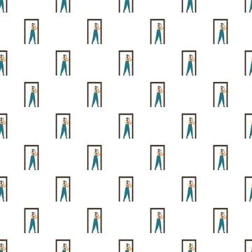 Worker installing door frame seamless repeating pattern Stock Illustration