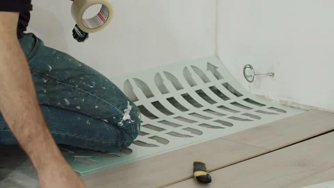 Worker Installing Laminate Flooring Over Foam Underlayment Stock Footage 322055147