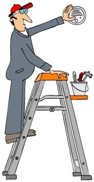 Worker installing smoke detector Stock Illustration