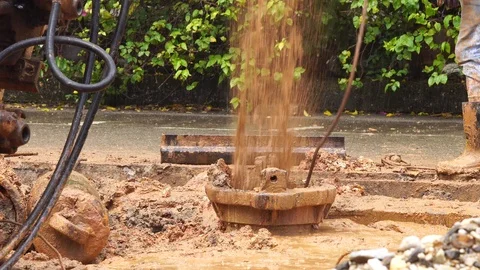 Worker installing wet-process bored pile Stock Footage 87025171