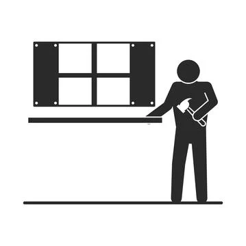Worker installing window Stock Illustration