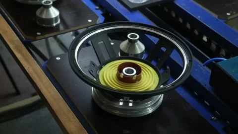 Worker installs a diffuser on an audio speaker Video stock 168704219