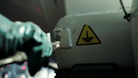 A worker installs a portable ground in a special place Stock Footage 138307767